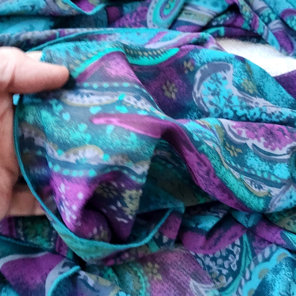 Designer Blue Purple Violet Scarf Silk/Viscose Bow Jabot Paisley Big Brooch - Picture 12 of 17